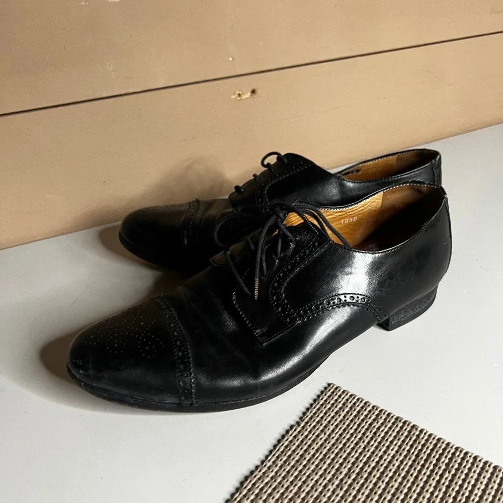 Polo Ralph Lauren Mens Black Leather Cap Toe Brogue Oxford Dress Shoes 10.5 D‎